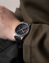 Black Solar chronograph leather strap watches