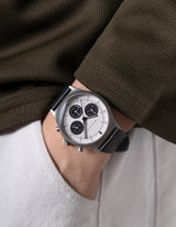 Black Solar chronograph leather strap watches