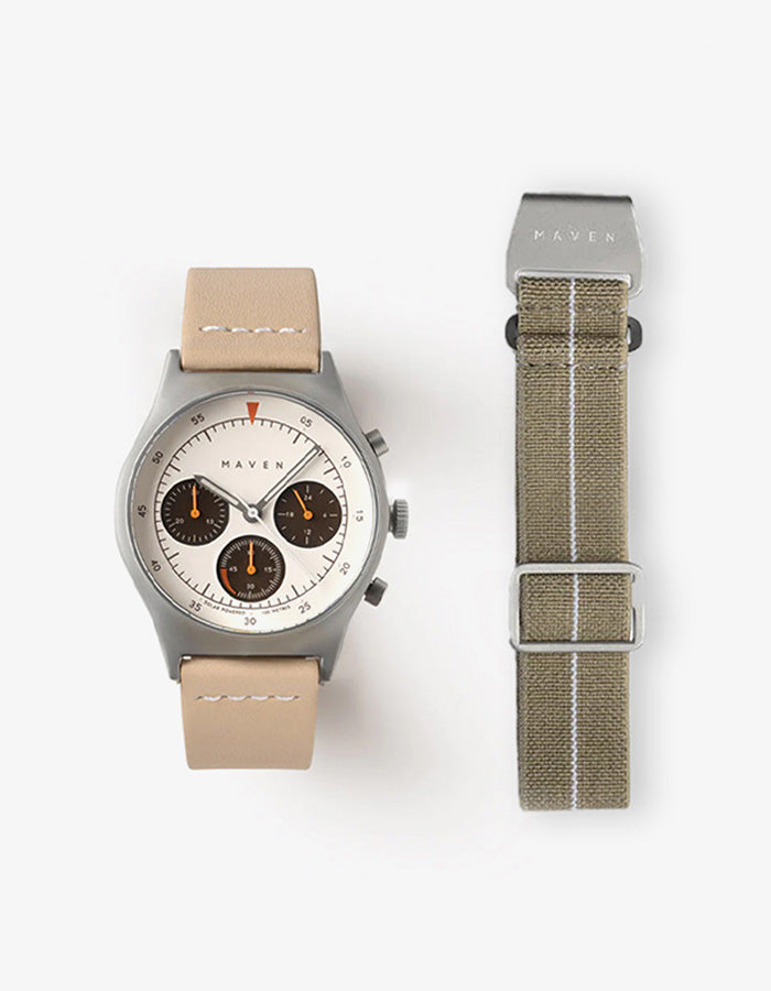 MUS SOLAR C-01 NATURAL 40MM + KHAKI PARACHUTE STRAP SET