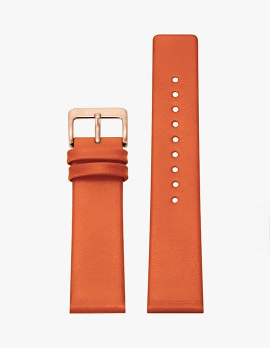 14mm Deco Orange Leather Strap (Rose Gold)