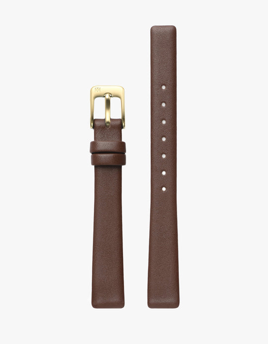 12MM MAHOGANY LEATHER STRAP (GOLD)