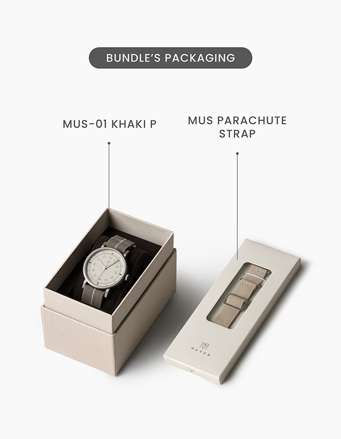 MUS-01 KHAKI P 40MM + ORANGE PARACHUTE STRAP SET
