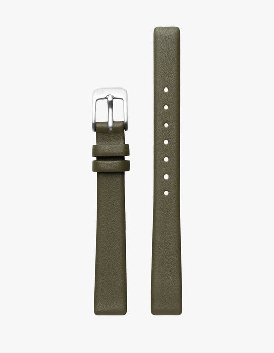 12MM OLIVE LEATHER STRAP (SILVER)