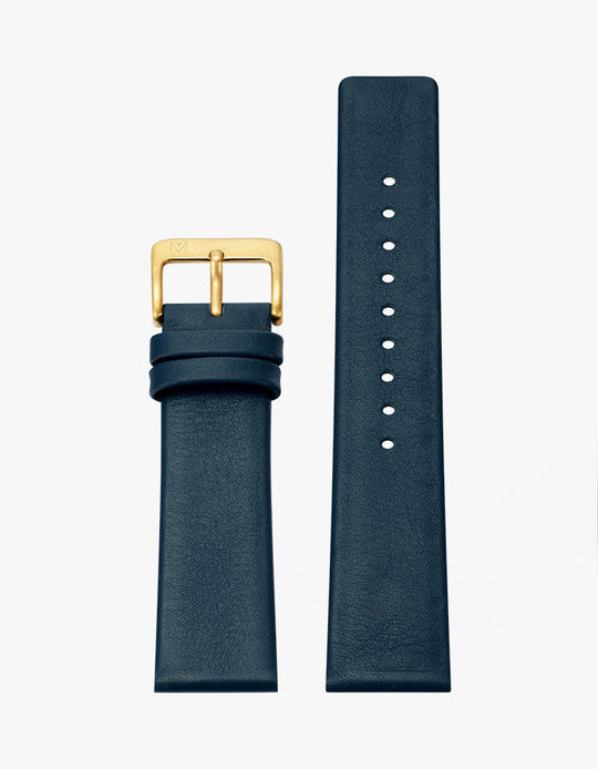 14mm Deco Navy Leather Strap (Gold)