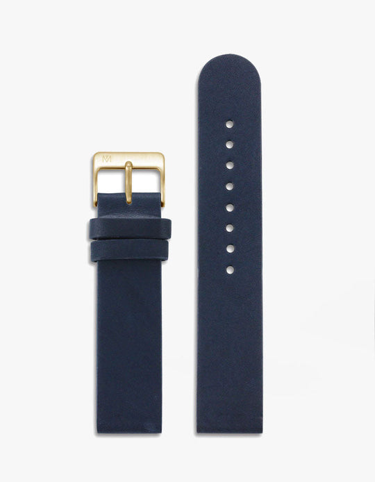16mm Navy Leather Strap (Gold)